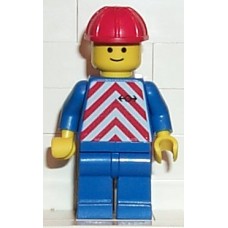 trn049 Red-White Stripes - Blue Legs, Red Construction Helmet